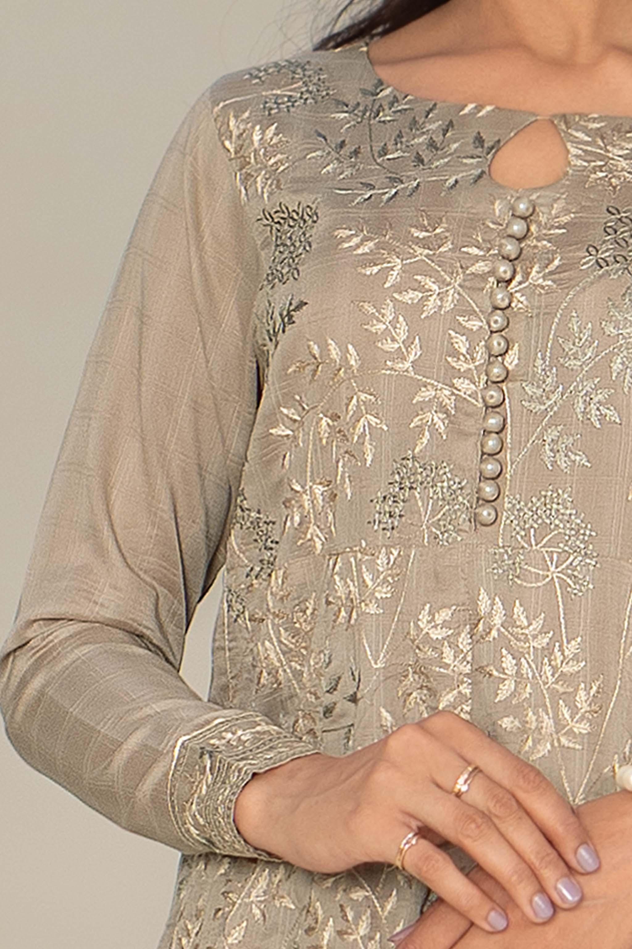 Unstitched Light Grey Embroidered Lawn 2 Piece - (Vol-26/03)2P-S-24-D-7 - SAFANOOR