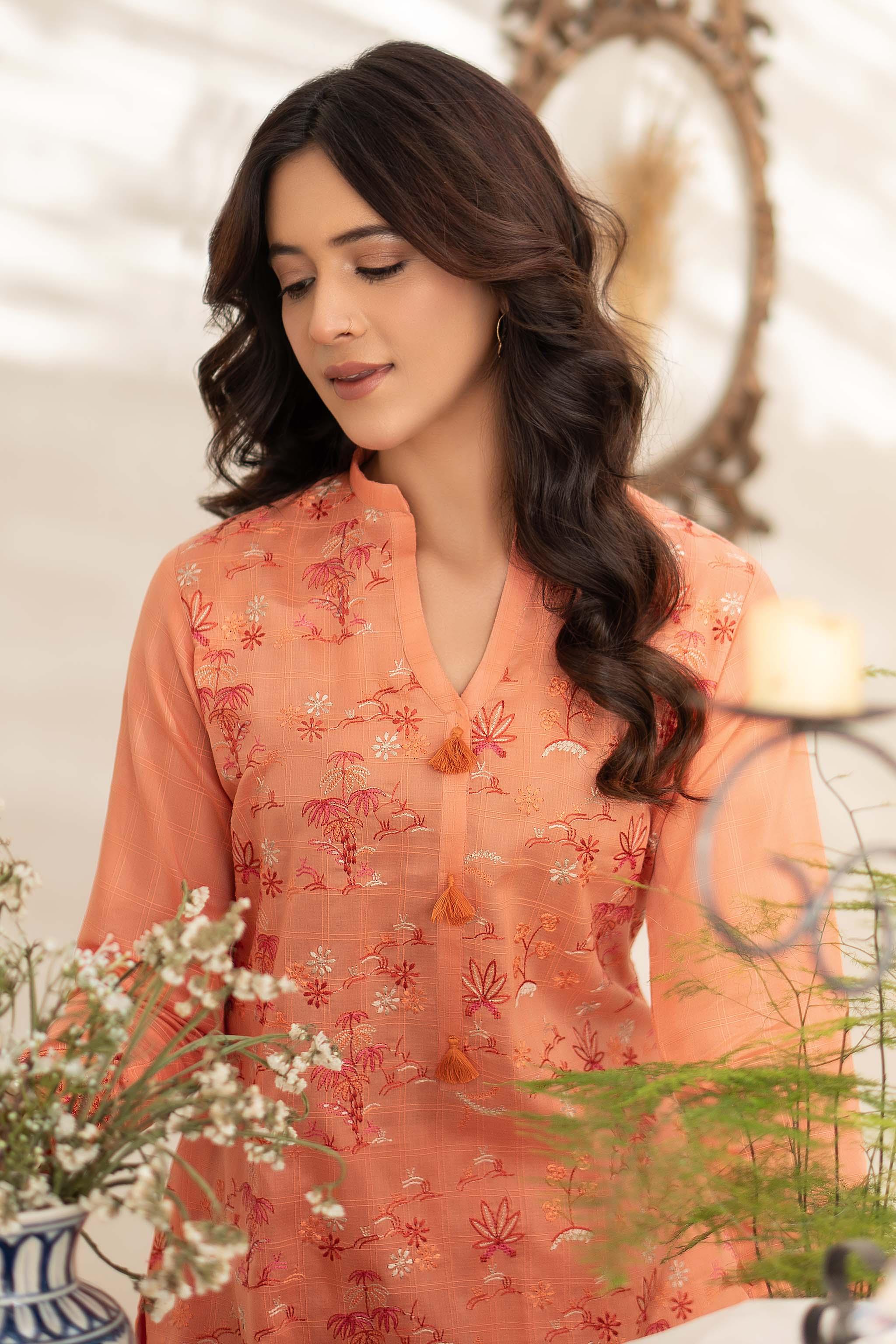 Unstitched Light Orange Embroidered Lawn 2 Piece - (Vol-26/03)2P-S-24-D-4 - SAFANOOR