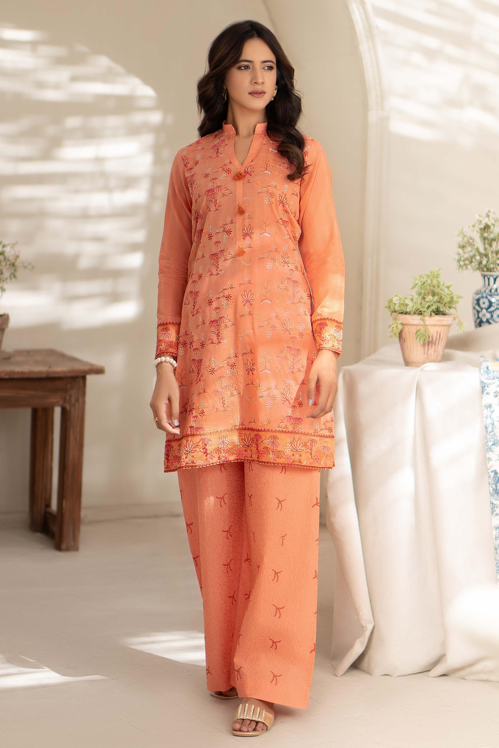 Unstitched Light Orange Embroidered Lawn 2 Piece - (Vol-26/03)2P-S-24-D-4 - SAFANOOR