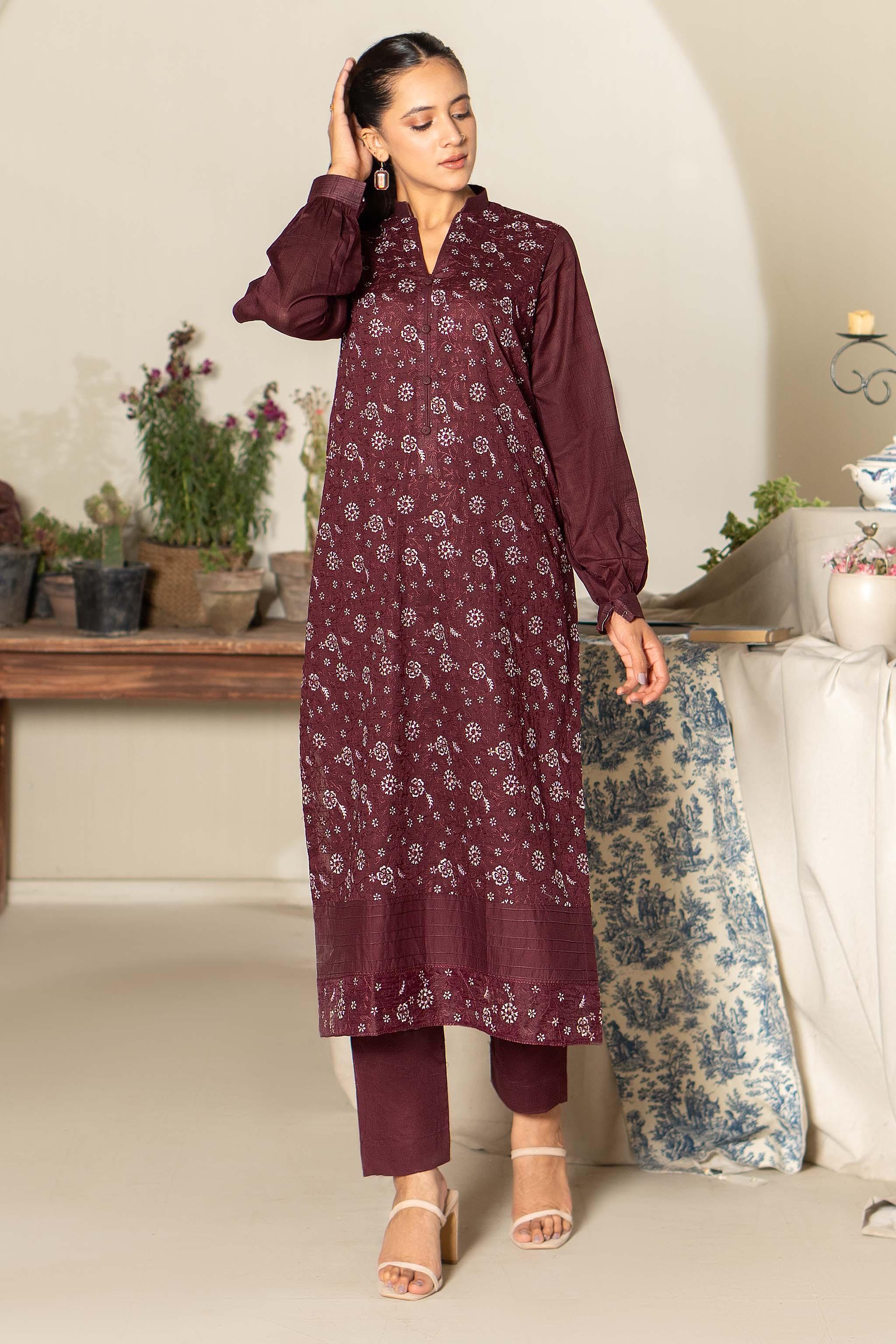 Unstitched Maroon Embroidered Lawn 2 Piece - (Vol-26/03)2P-S-24-D-6 - SAFANOOR