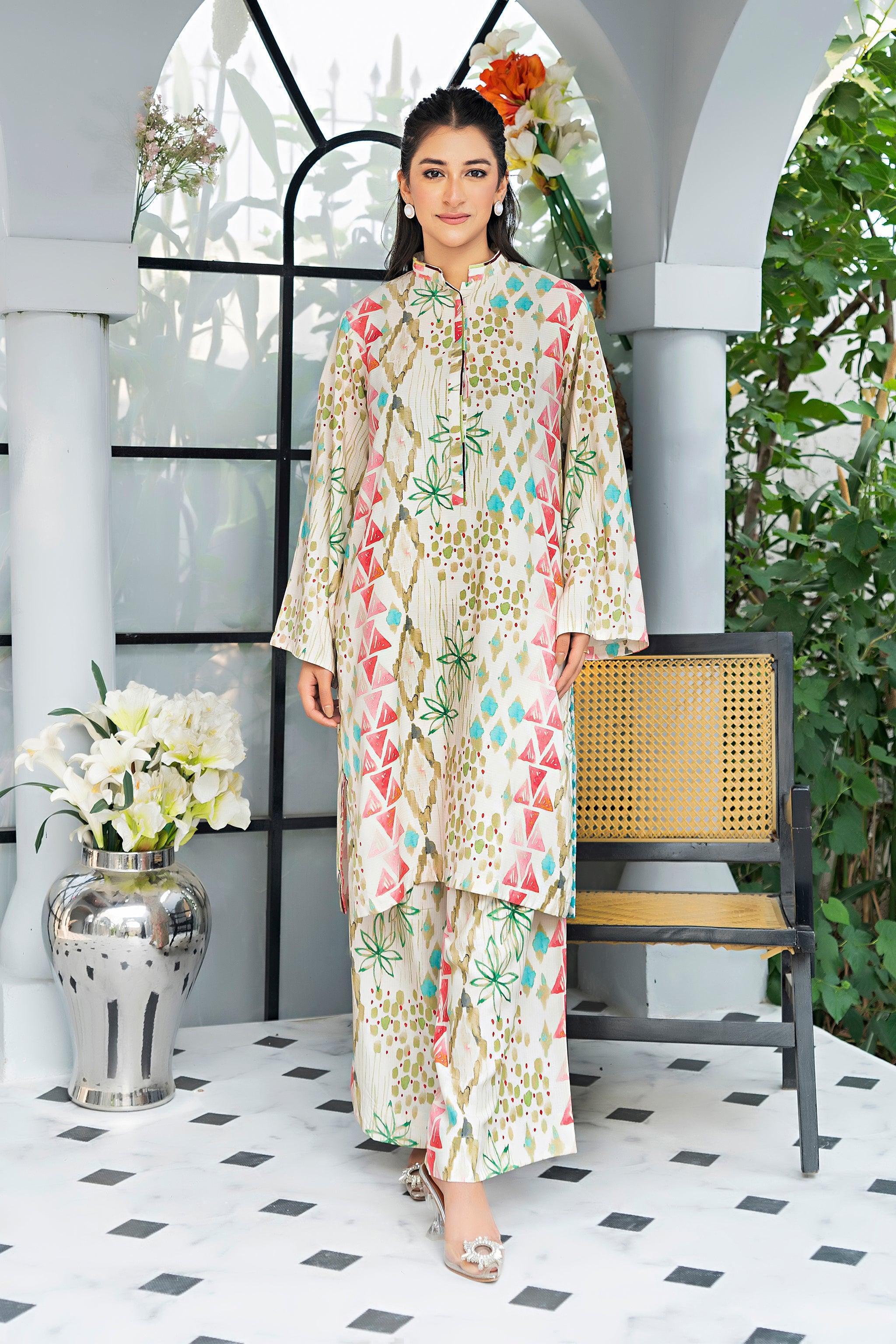 Unstitched Off White Printed Linen 2 Piece - SafaNoor