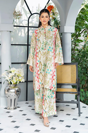 Unstitched Off White Printed Linen 2 Piece - SafaNoor