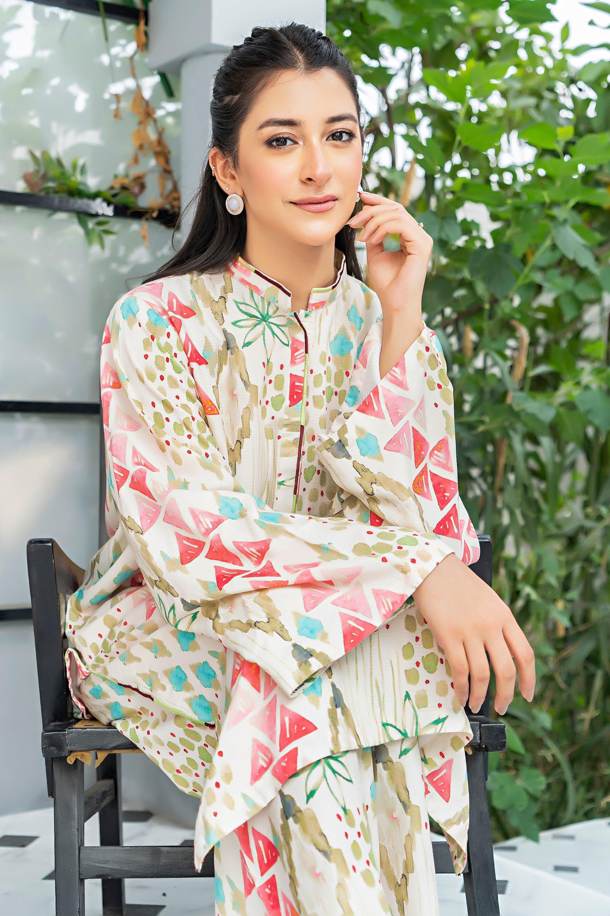 Unstitched Off White Printed Linen 2 Piece - SafaNoor