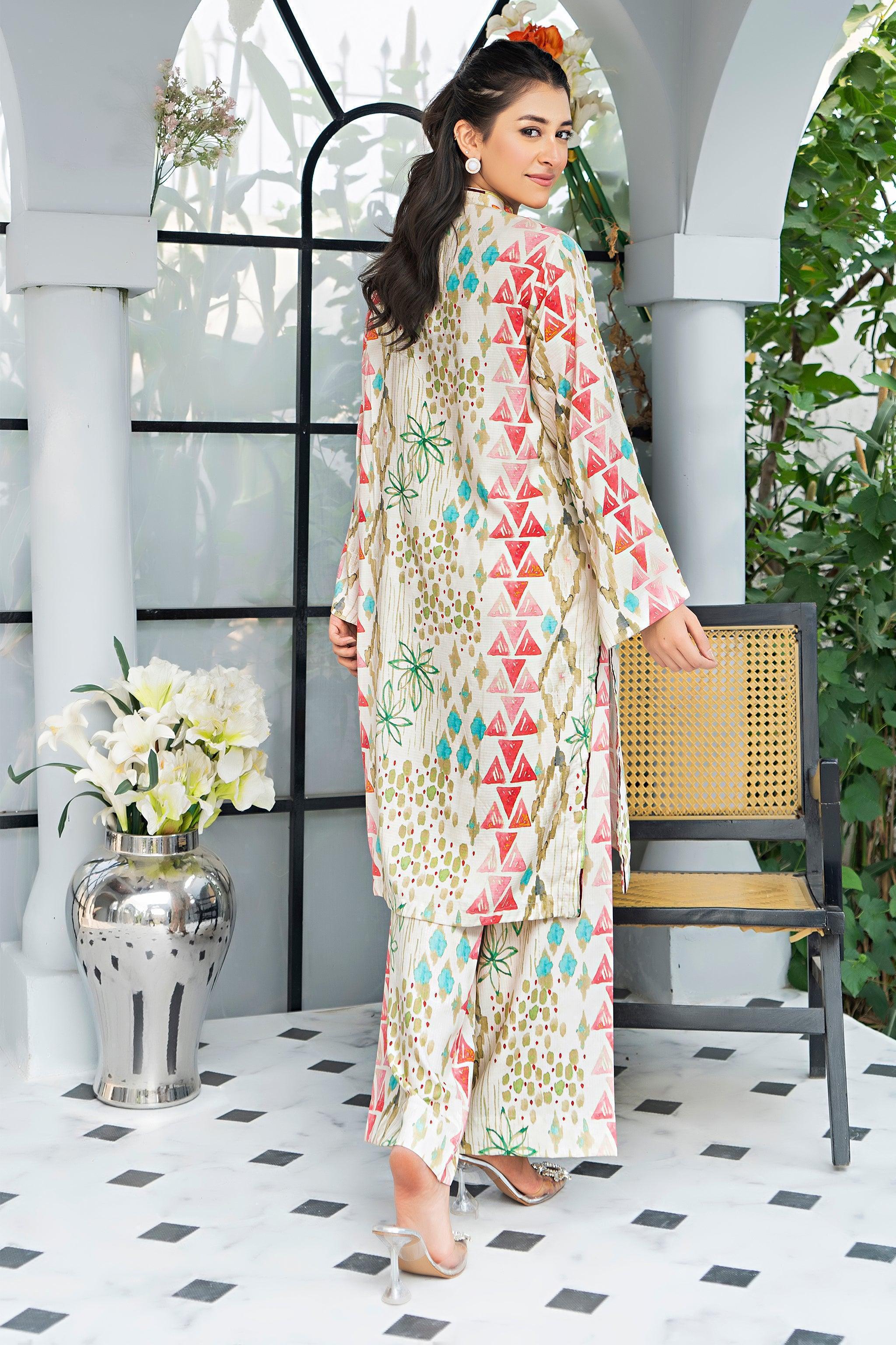 Unstitched Off White Printed Linen 2 Piece - SafaNoor