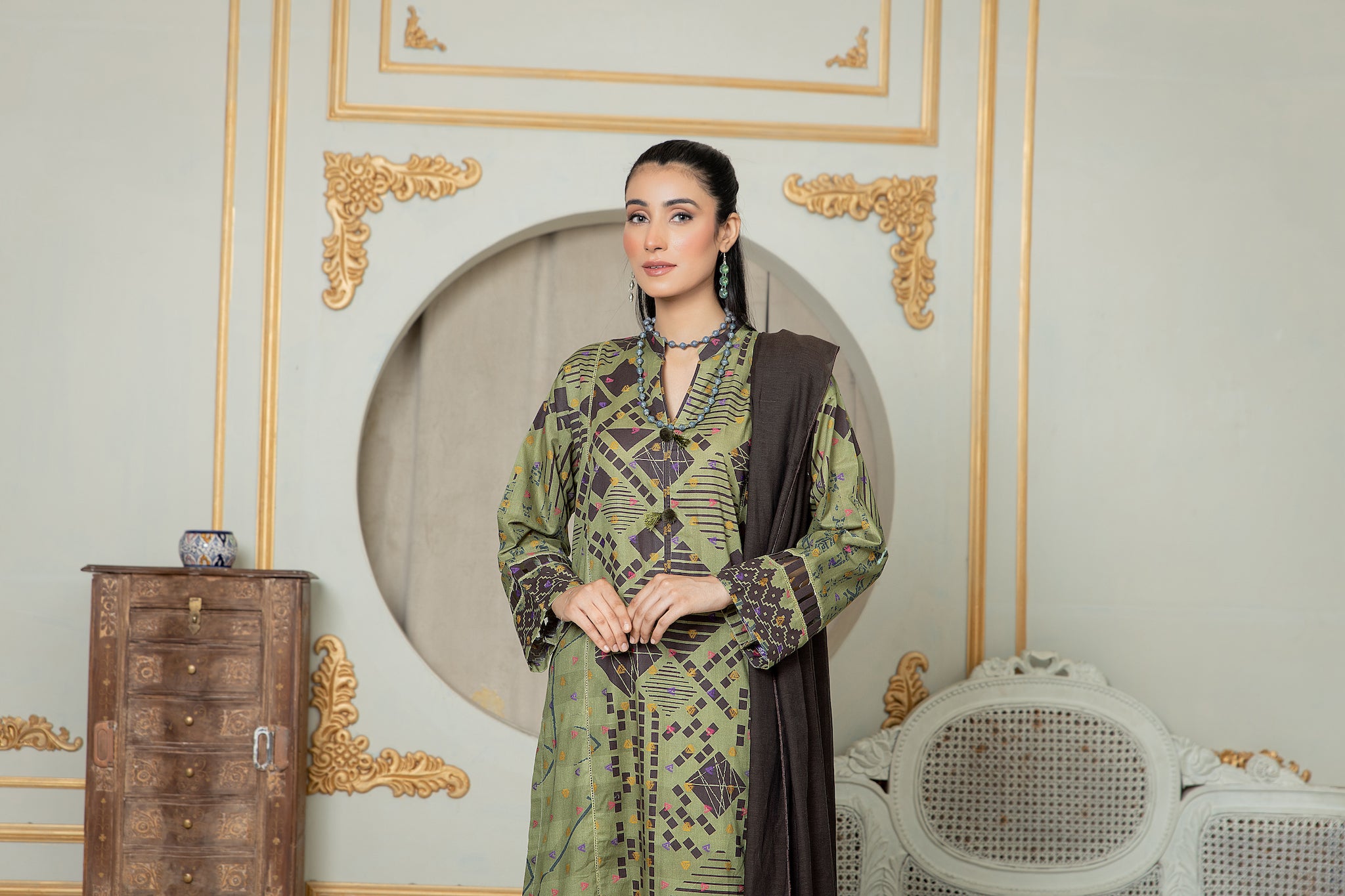 Unstitched Olive Green Jacquard Lawn 3 Piece - (Vol-68/01)3P-S-24-D-6 - SAFANOOR