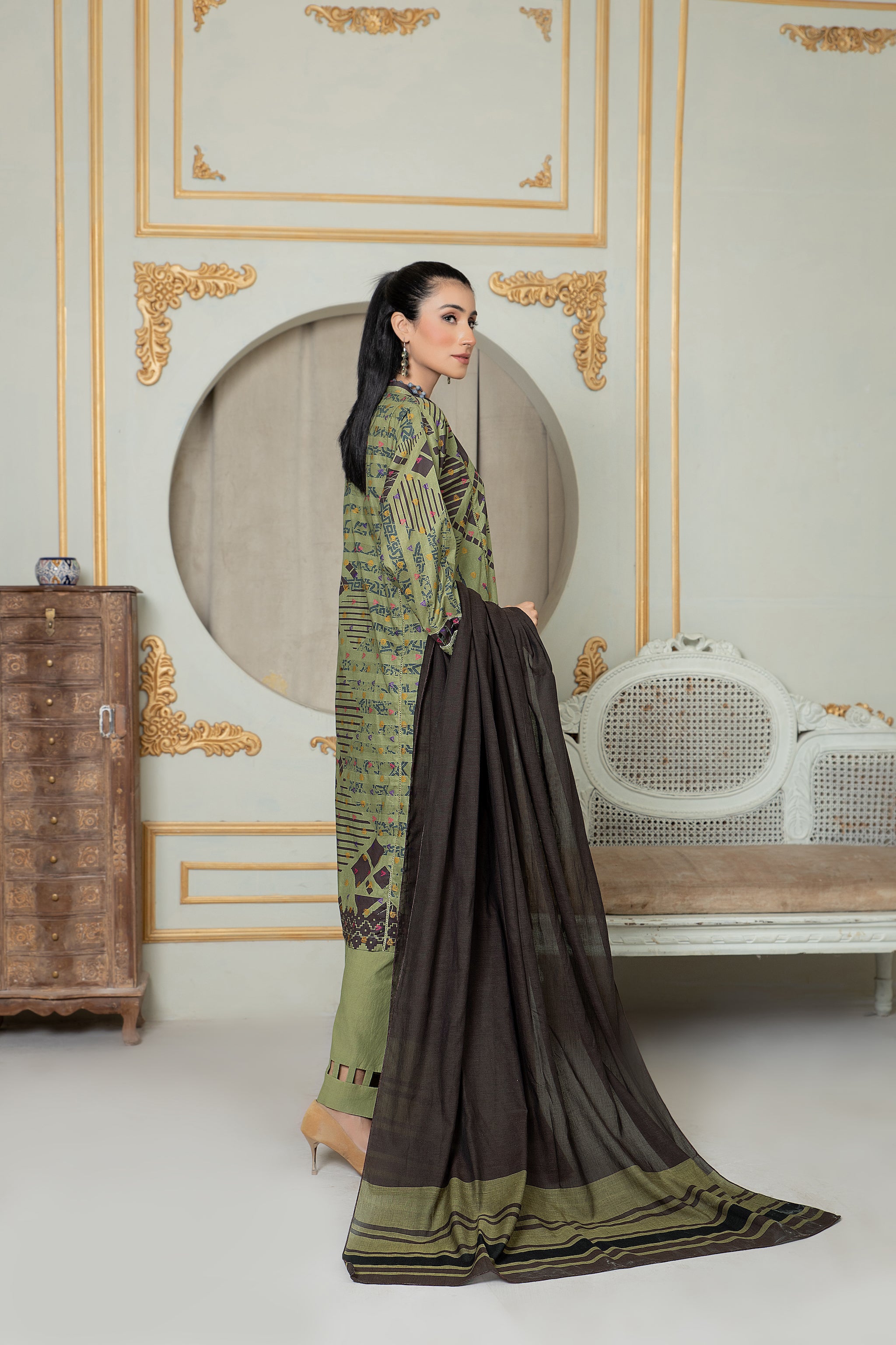 Unstitched Olive Green Jacquard Lawn 3 Piece - (Vol-68/01)3P-S-24-D-6 - SAFANOOR