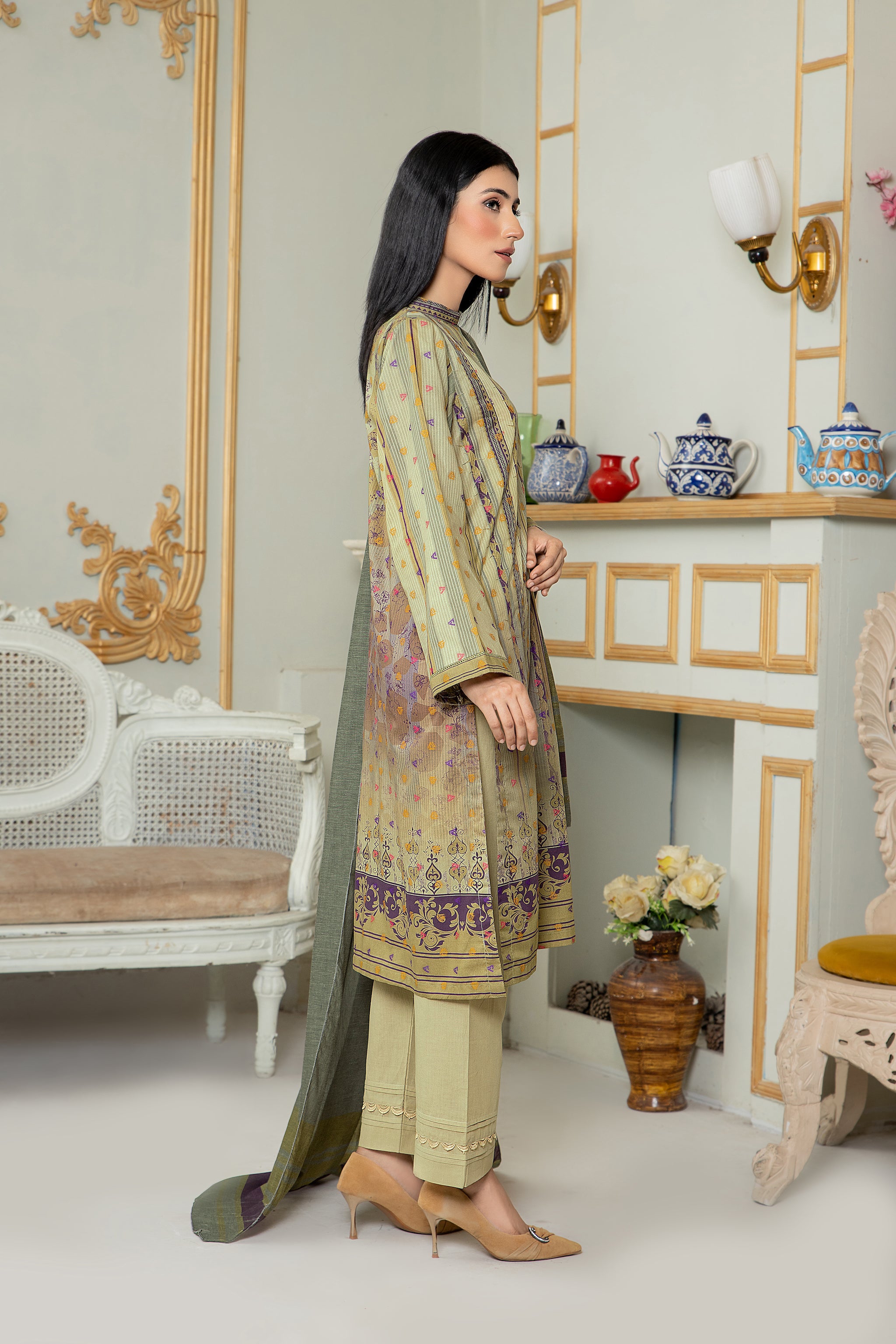 Unstitched Olive Jacquard Lawn 3 Piece - (Vol-68/01)3P-S-24-D-2 - SAFANOOR