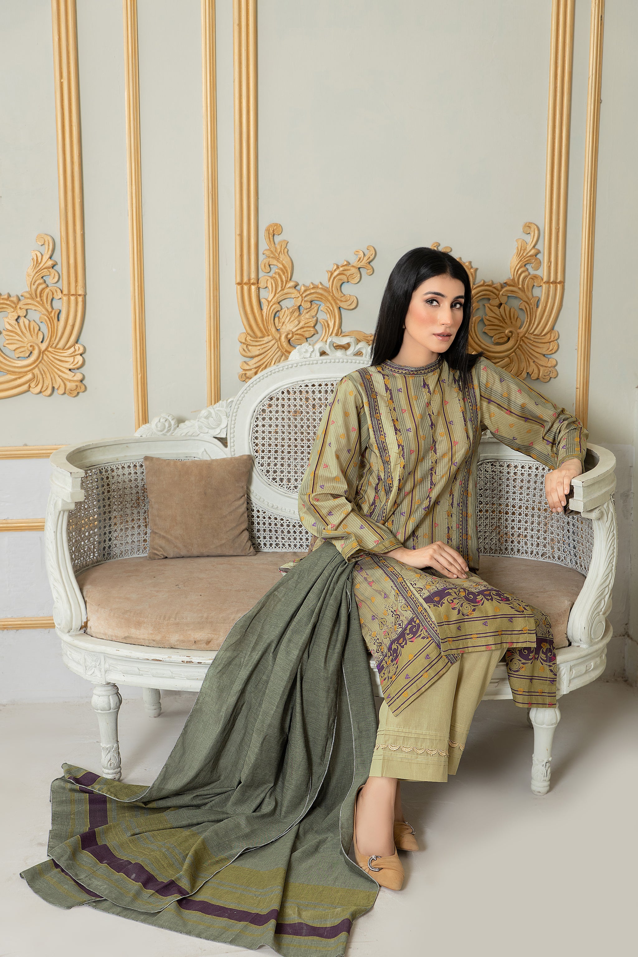 Unstitched Olive Jacquard Lawn 3 Piece - (Vol-68/01)3P-S-24-D-2 - SAFANOOR