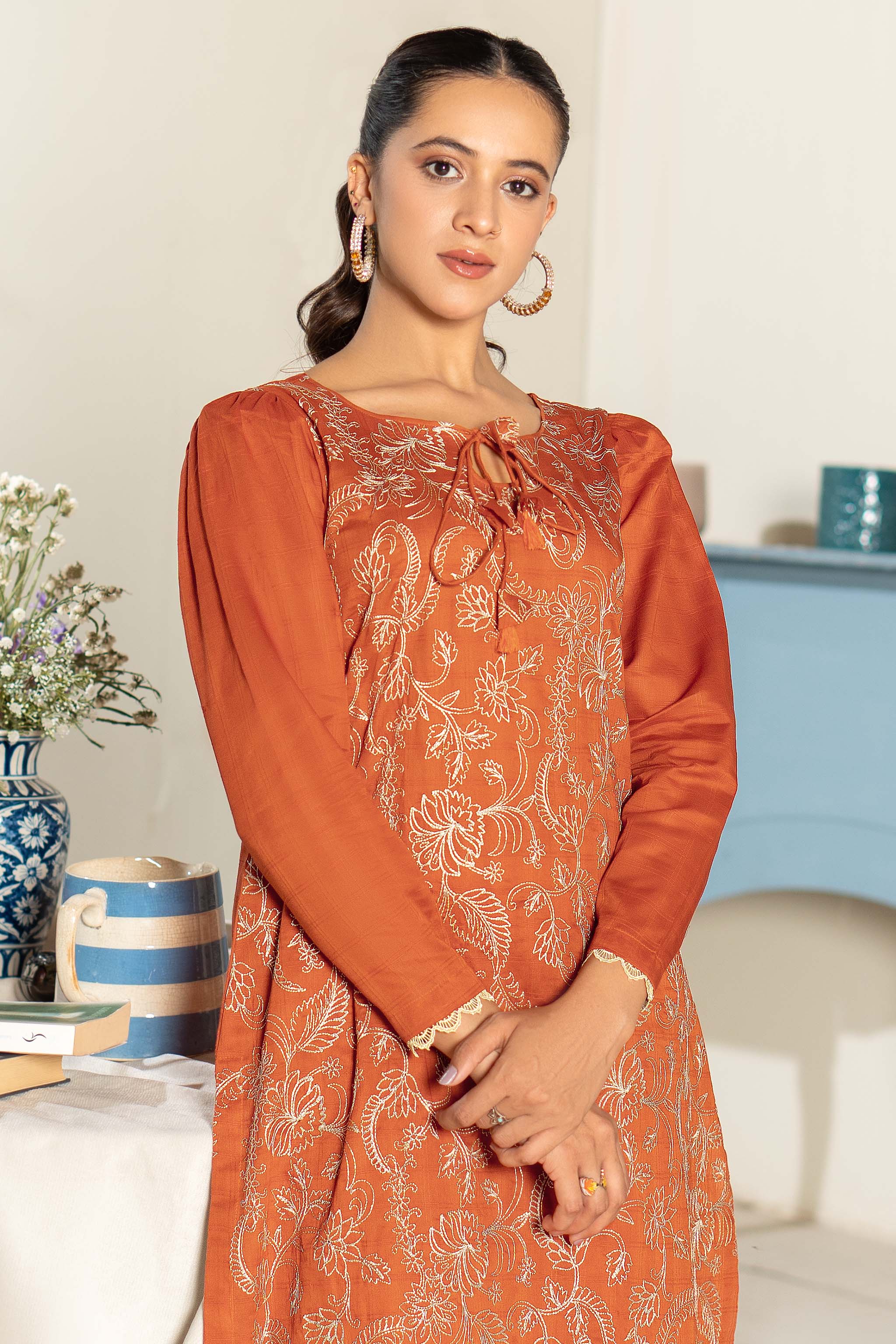 Unstitched Orange Embroidered Lawn 2 Piece - (Vol-26/03)2P-S-24-D-10 - SAFANOOR