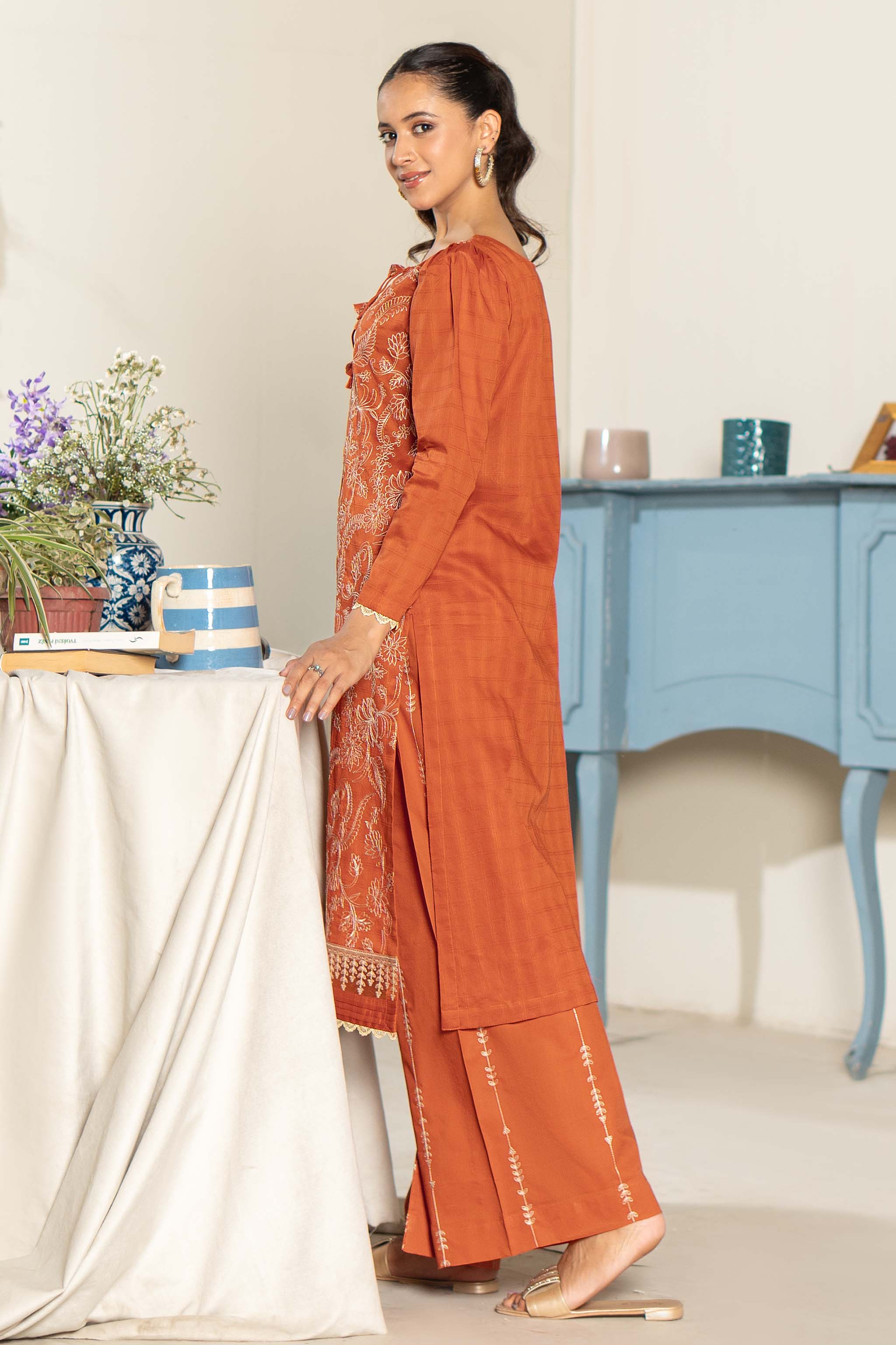 Unstitched Orange Embroidered Lawn 2 Piece - (Vol-26/03)2P-S-24-D-10 - SAFANOOR