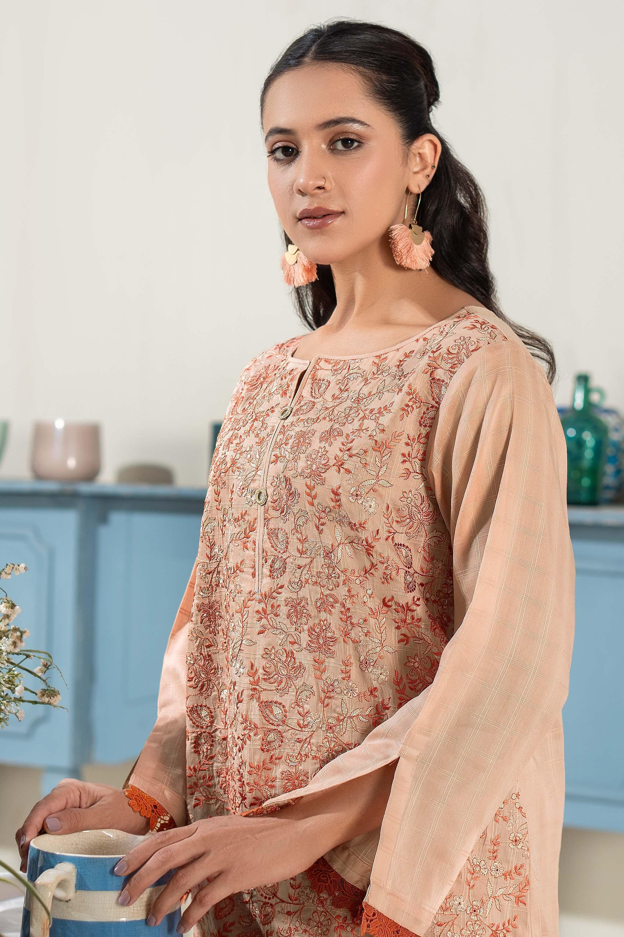 Unstitched Peach Embroidered Lawn 2 Piece - SafaNoor