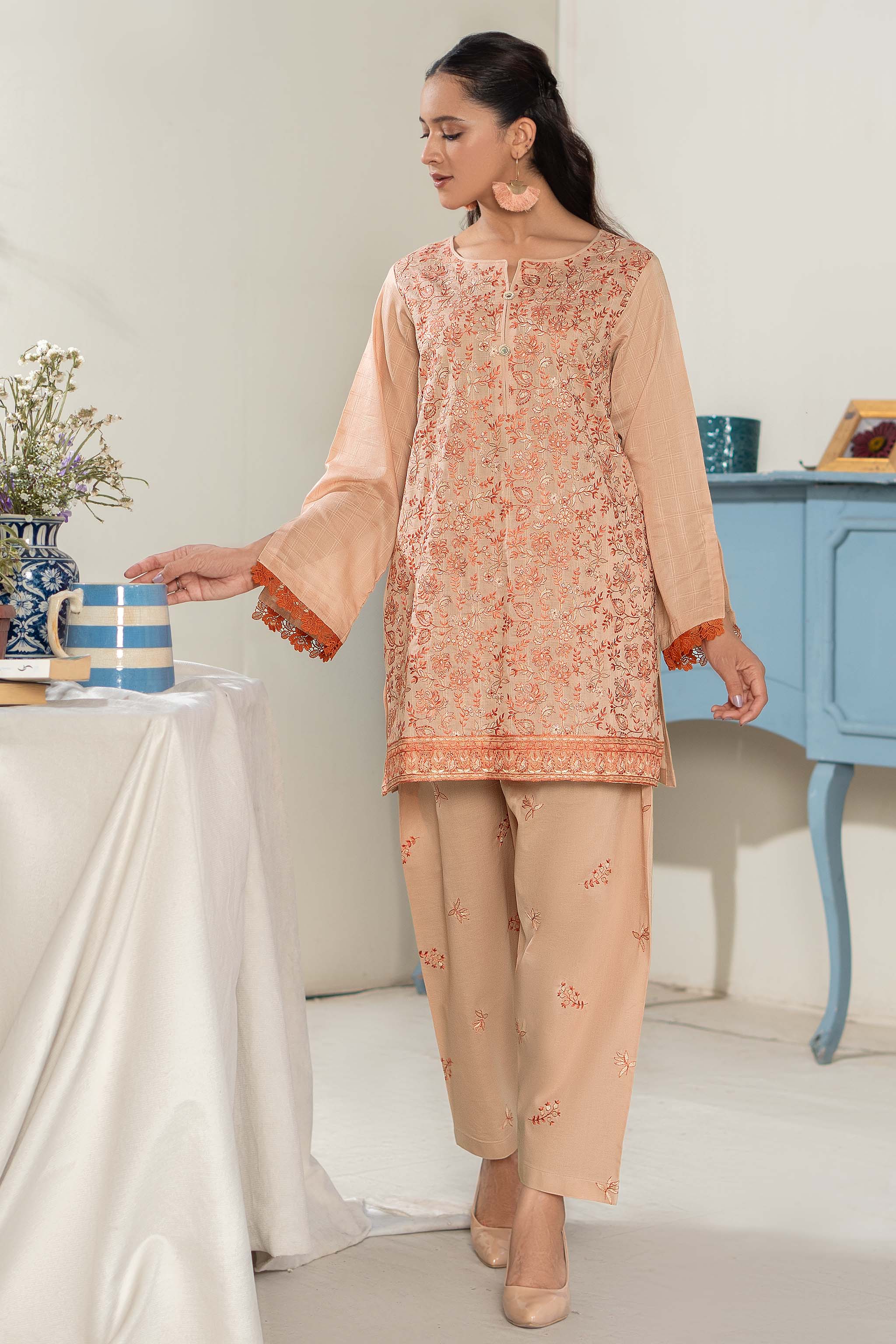 Unstitched Peach Embroidered Lawn 2 Piece - (Vol-26/03)2P-S-24-D-9 - SAFANOOR