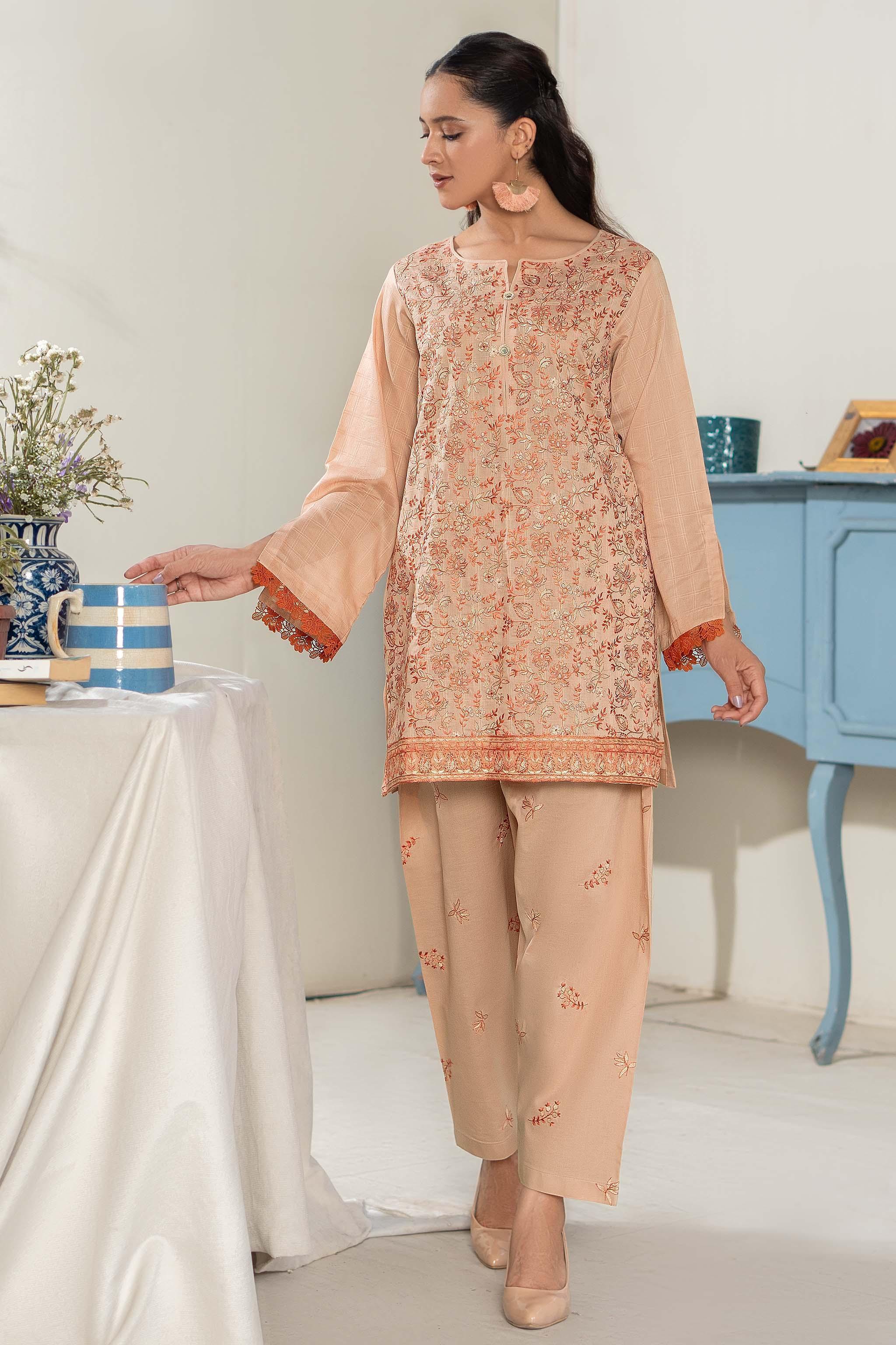 Unstitched Peach Embroidered Lawn 2 Piece - SafaNoor