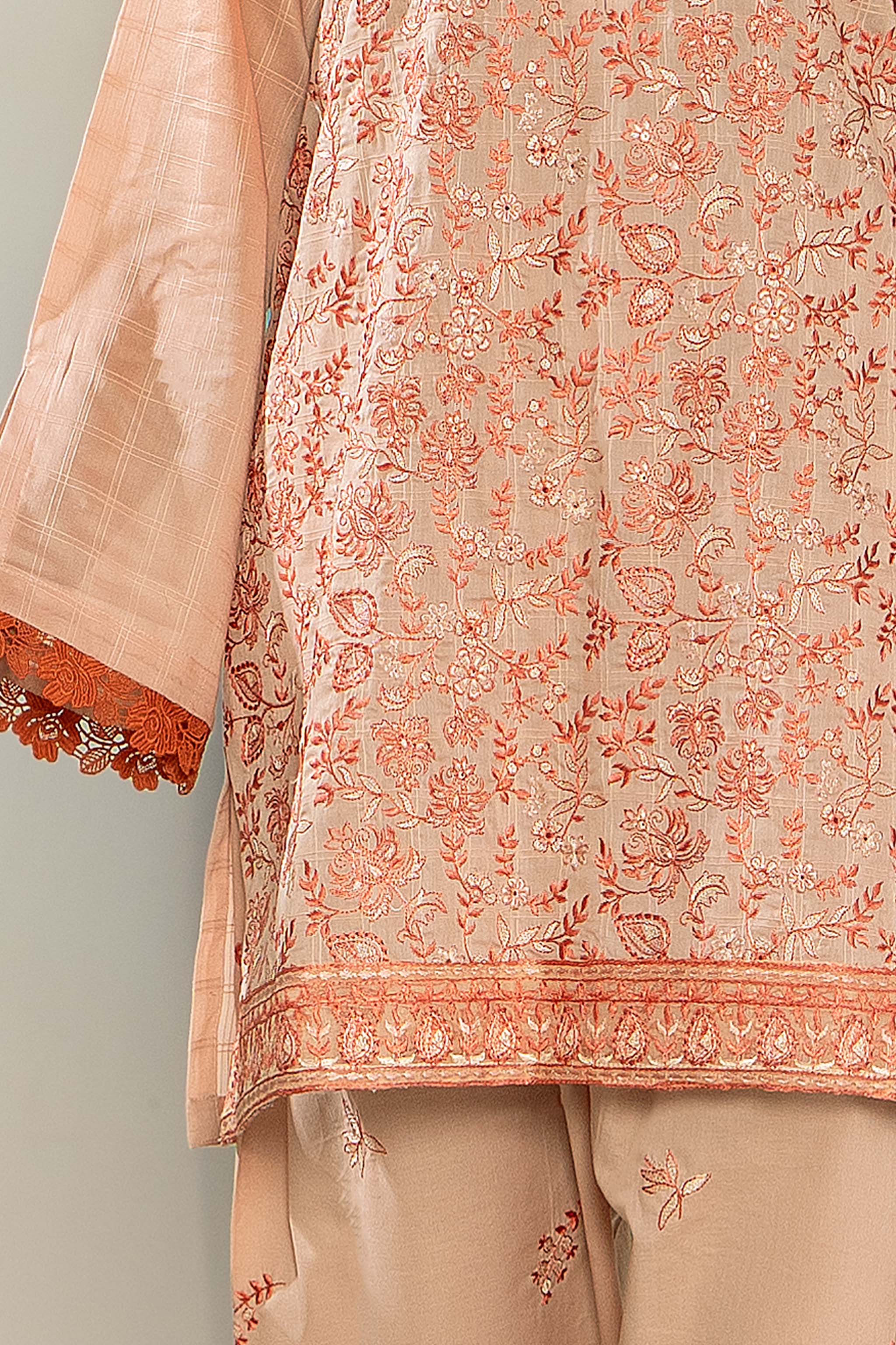 Unstitched Peach Embroidered Lawn 2 Piece - (Vol-26/03)2P-S-24-D-9 - SAFANOOR