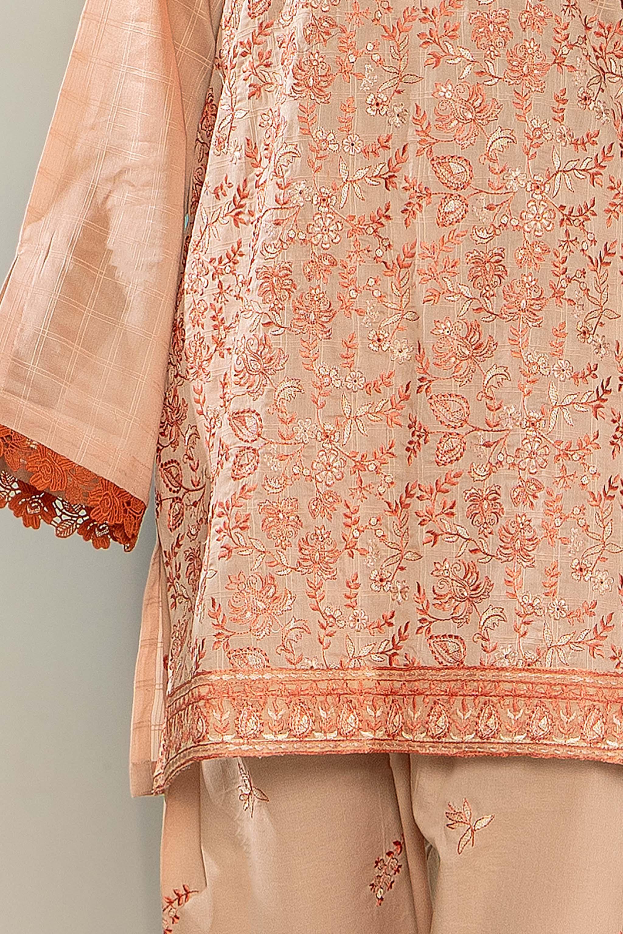 Unstitched Peach Embroidered Lawn 2 Piece - SafaNoor