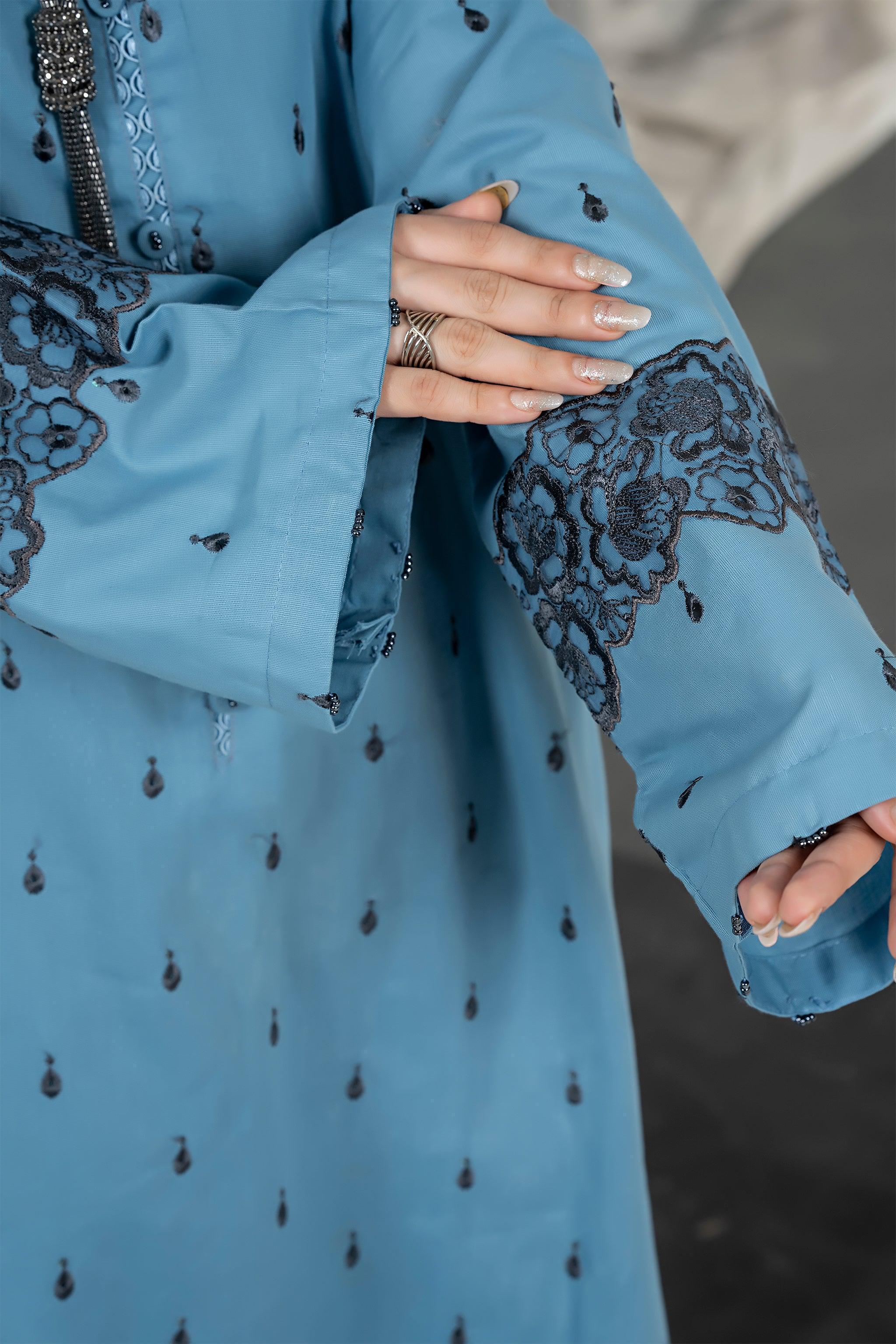 Unstitched Rusty Blue Embroidered Intermix 2 Piece - SafaNoor