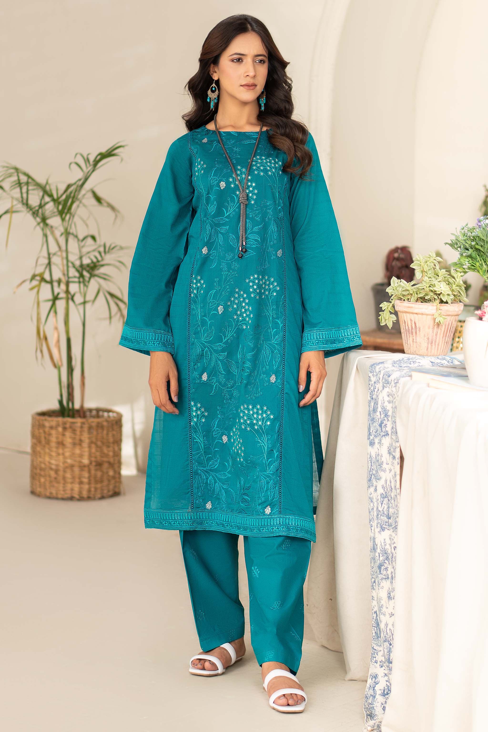 Unstitched Sea Green Embroidered Lawn 2 Piece - (Vol-26/03)2P-S-24-D-11 - SAFANOOR