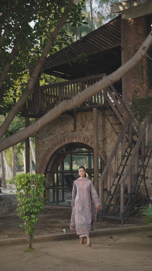 3 Piece Premium Unstitched Rosy Brown Embroidered Lawn Suit