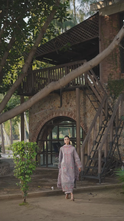 3 Piece Premium Unstitched Rosy Brown Embroidered Lawn Suit