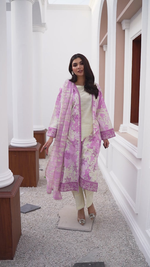3 Piece Unstitched Lavender Embroidered Khaddar