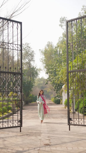 3 Piece Premium Unstitched Laurel Green Embroidered Lawn Suit