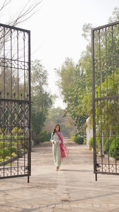 3 Piece Premium Unstitched Laurel Green Embroidered Lawn Suit