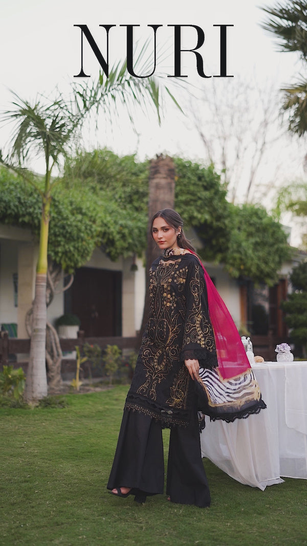 3 Piece Black Unstitched Embroidered Lawn