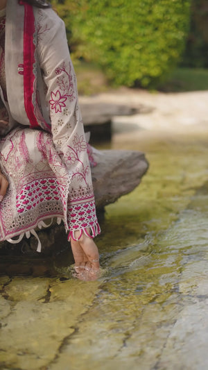 3 Piece Premium Unstitched Pale Silver Embroidered Lawn Suit