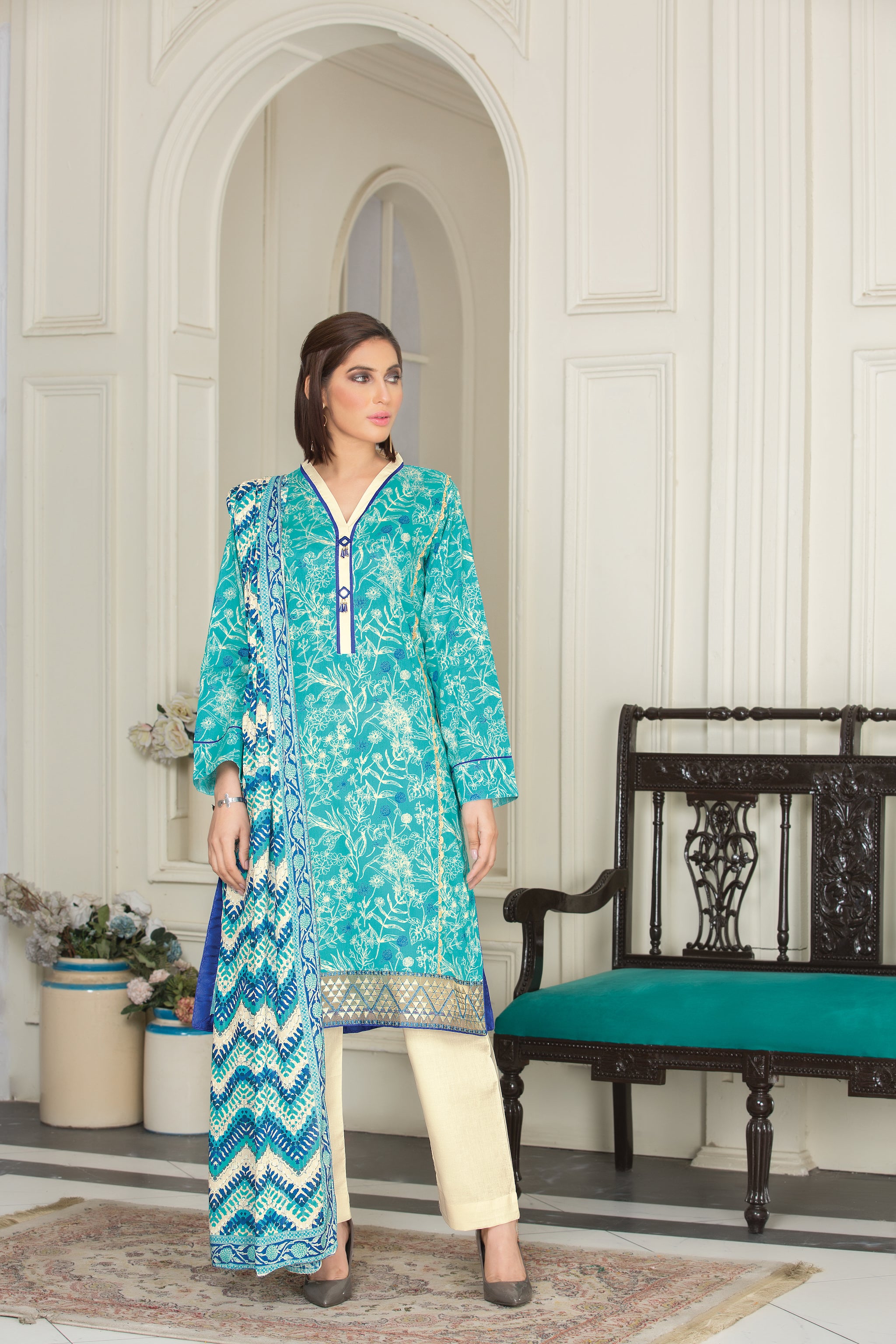 3 Piece Unstitched Lawn Embroidered Summer 2023 New Arrivals Unstitched 3pcs By Safanoor 