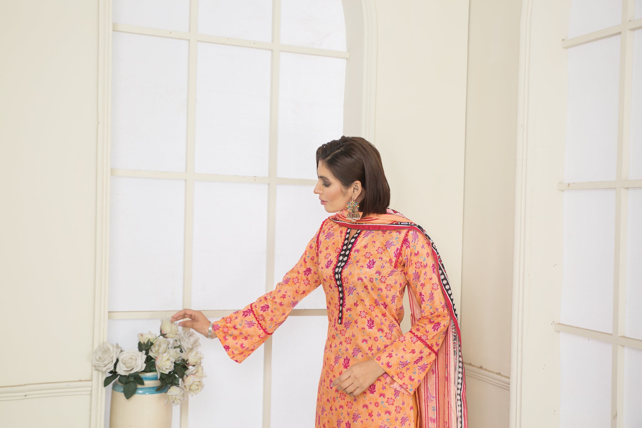 New Arrivals spring summer 23 unstitched digital print lawn shirt with embroidered patch lenu kara digital print dupptta and dyed cotton trouser 3pcs unstitched pareesa collection by safanoor