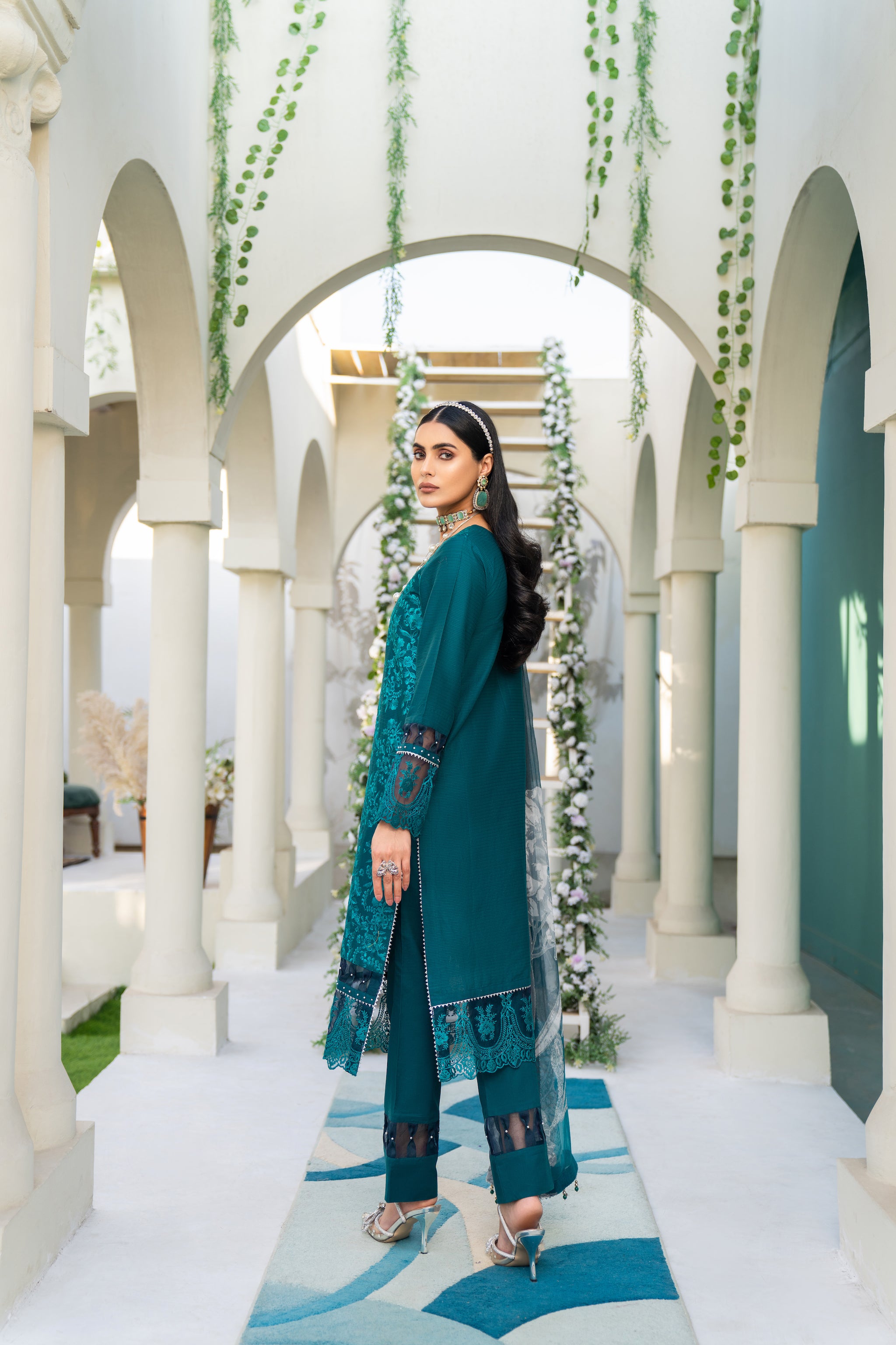 CHAMBELI Collection Summer 2023 eid collection festive Unstitched 3pcs embroidered lawn shirt with digitak printed chiffion dupatta , dyed cambric trouser by safanoor luxury lawn 
